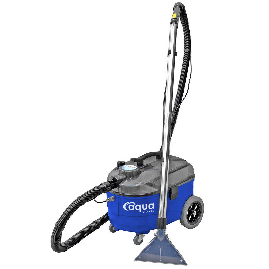 Aqua Pro Vac - Side view of the portable extractor machine with visible blue body and carpet cleaning wand.