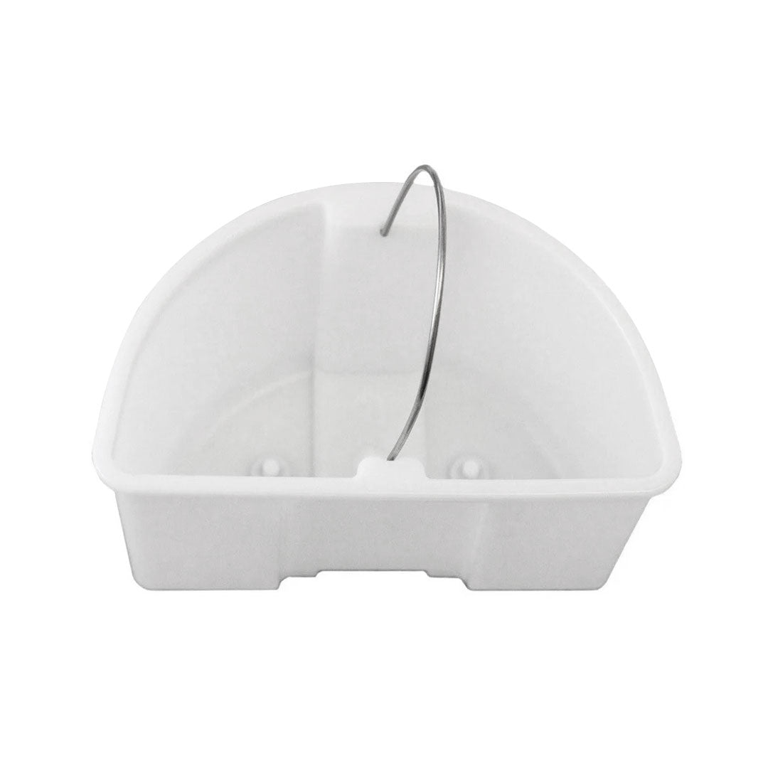 Top view of Aqua Pro Vac waste water bucket with white plastic body and metal handle.