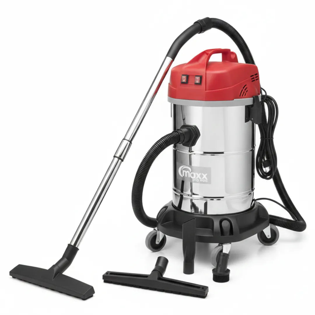 Maxx Pro Vac Stainless Steel 2400W 14.5 Gallon Commercial Wet/Dry Vacuum with hose, wand, and floor attachments