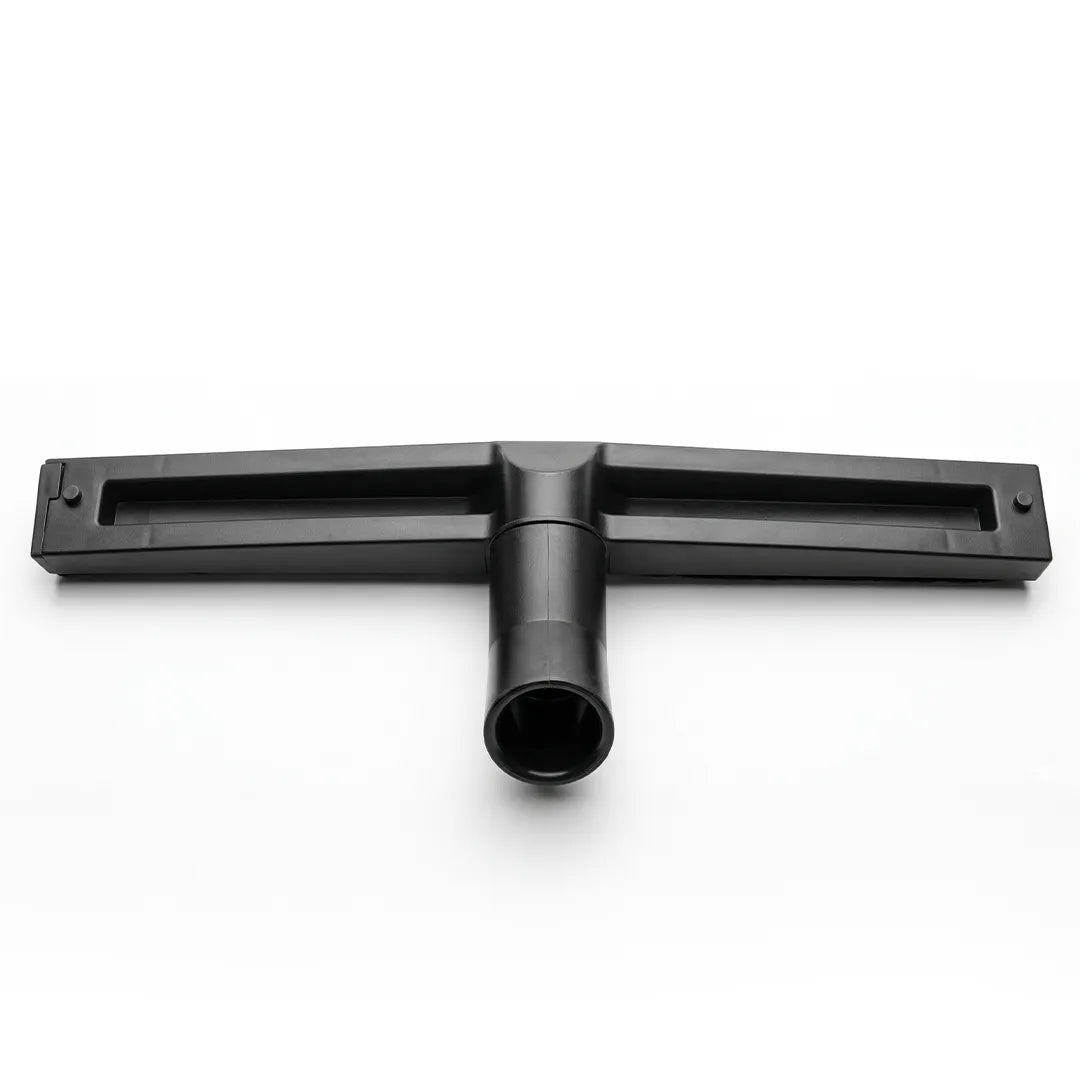 Top-down view of a black maxx pro vac accessory floor brush highlighting its circular connection port.