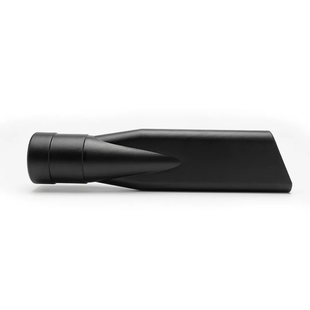 Horizontal side profile of a black maxx pro vac accessory crevice tool.