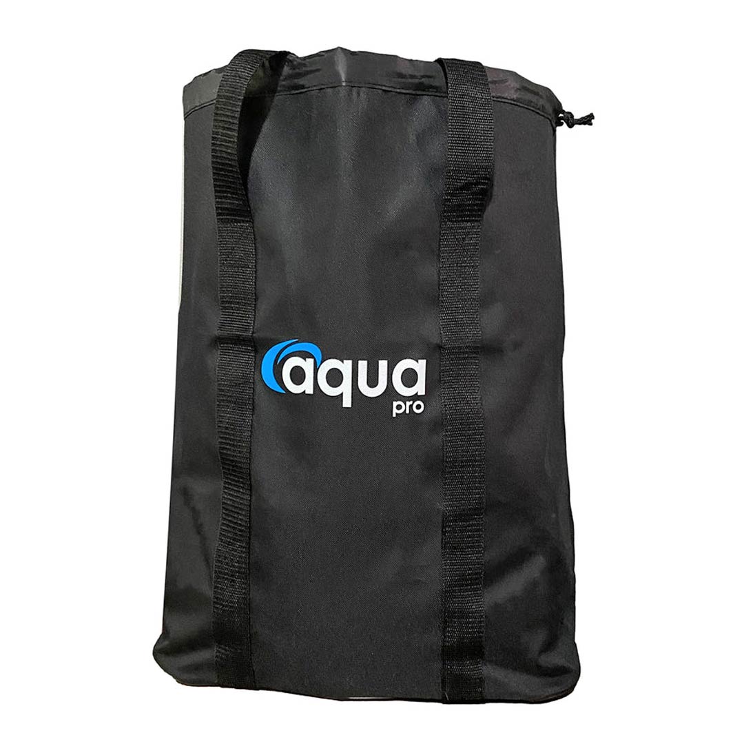 Front view of the Aqua Pro Vac and Steamer accessory bag featuring sturdy vertical straps for added durability.