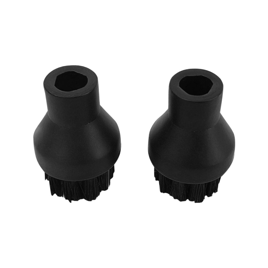 Pair of black round brush attachments for Aqua Pro Steamer with durable bristles.