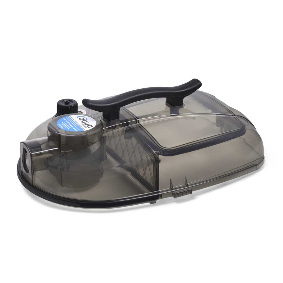 Transparent lid with a black handle for the Aqua Pro Vac Extractor.