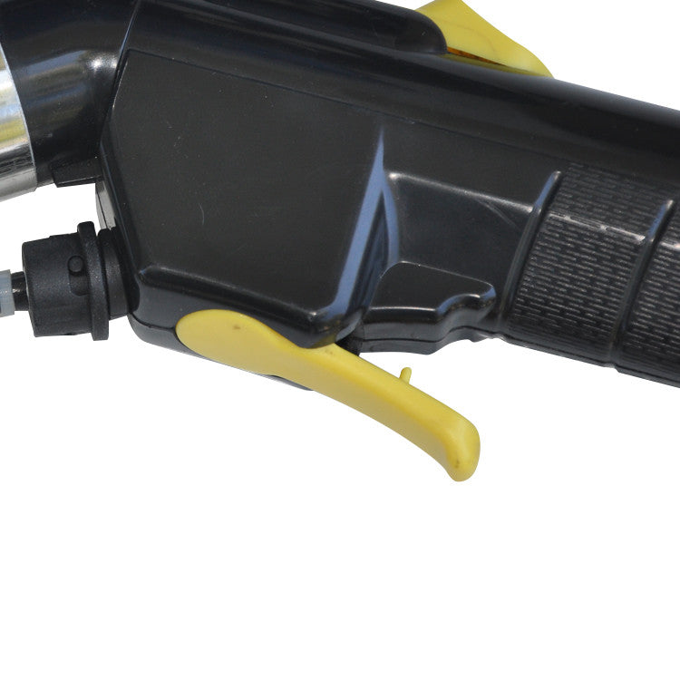 Yellow replacement trigger button securely installed on Aqua Pro Vac's trigger handle.