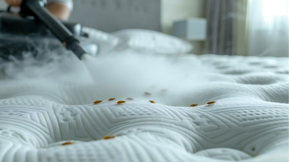 Steam cleaning a mattress to eliminate pests and sanitize the surface for a healthier sleeping environment