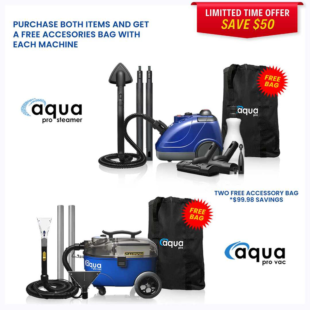 Aqua Pro Vac & Steamer Bundle Promotion - 2 Free Accessories Bags