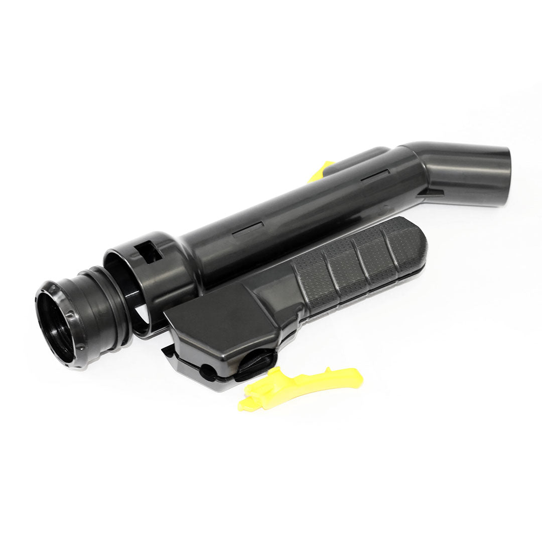 Black trigger handle assembly for Aqua Pro Vac with ergonomic grip and yellow locking lever.